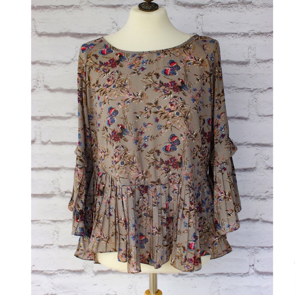 Grey Patterned Peplum Blouse